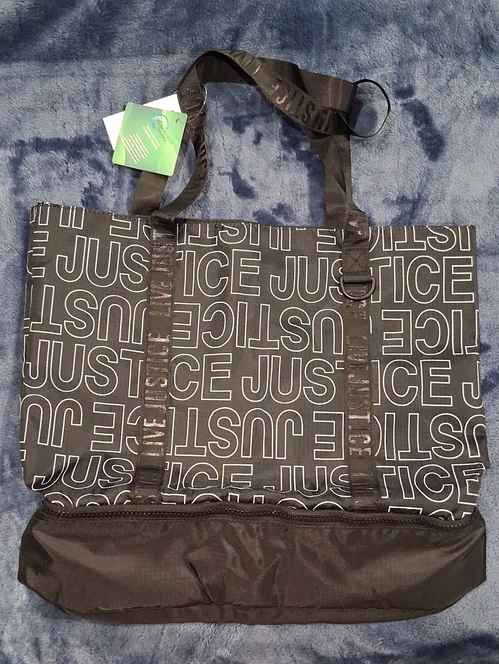 Justice Black Logo-Print Utility Tote Bag